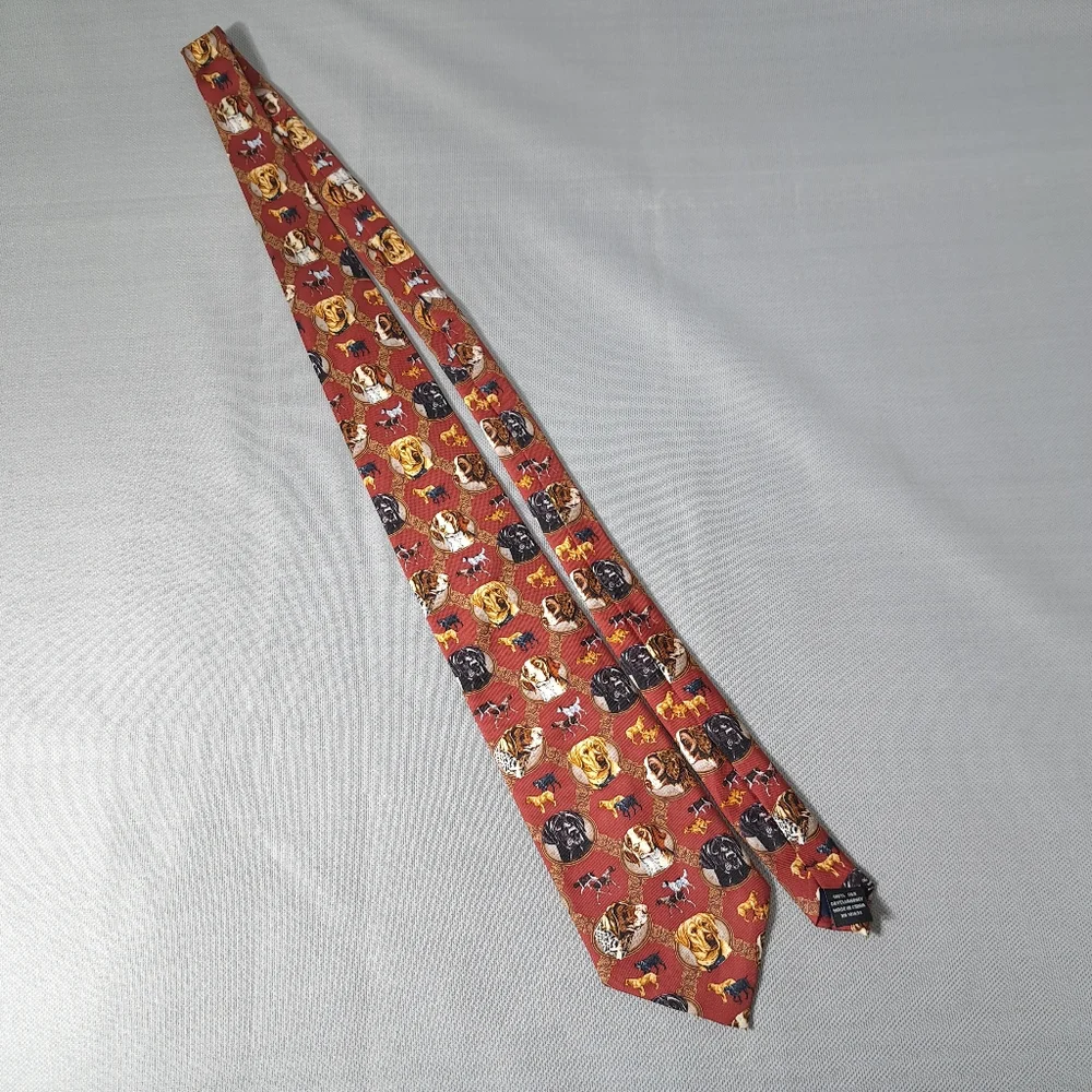 Vintage Men's 100% Silk Tie 2004 Jon Q.‎ Wright & Artists Color/Copper Dogs